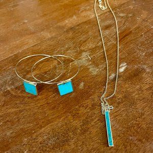 J. Bee Women's Signature Turquoise Pendant and Hoop Earrings